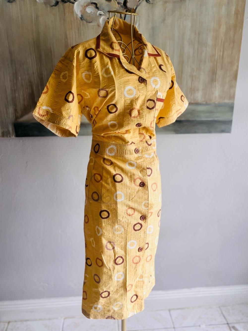 Vintage Moon Stone Textured Midi Shirt Dress M/L - Picture 4 of 9